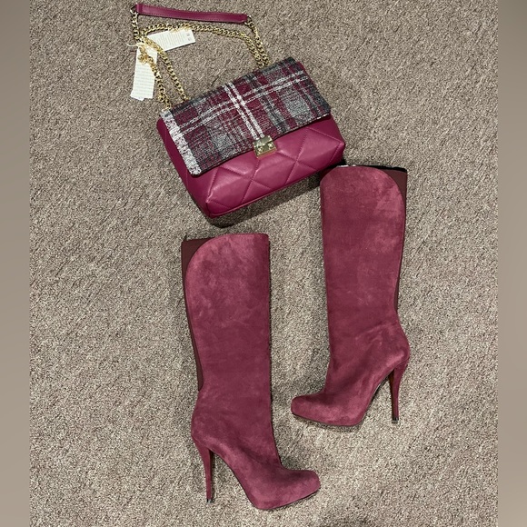 Enzo Angiolini Yabbo Suede Purple/Burgundy High Heel Knee Length Boot Size 7.5 - Picture 4 of 17